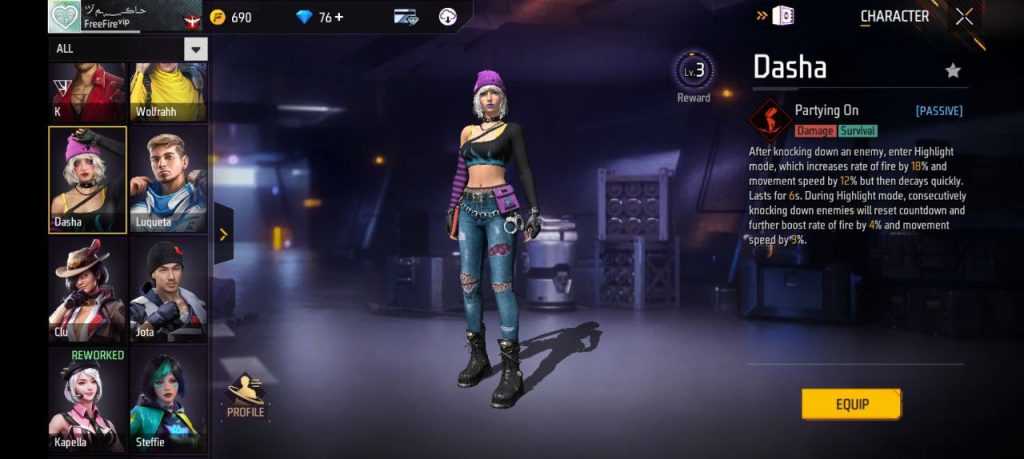 کاراکتر داشا فری فایر